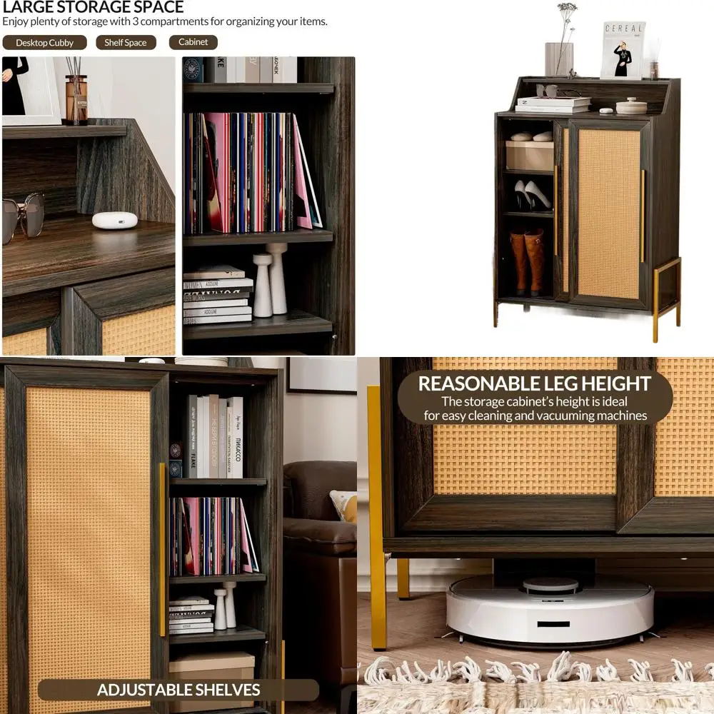 

Rattan Door Shoe Storage Cabinet, Compact Organizer with Tabletop Cubby for Home Hallways and Living Spaces - Dana Brown