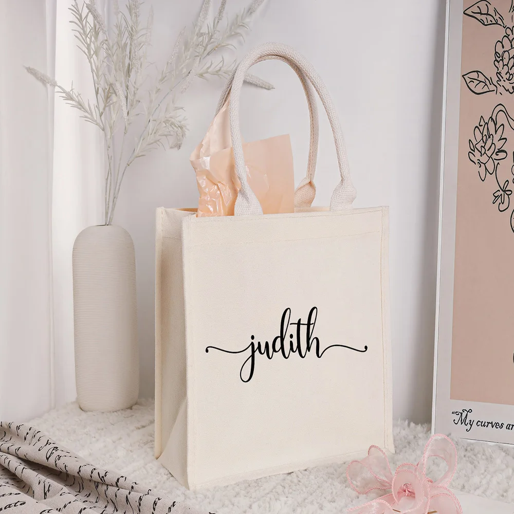 

Custom Romantic Tote Bag for Bride Free Printing Personalized with Name and Heart Design Cotton Canvas for Wedding Favor Bridesm