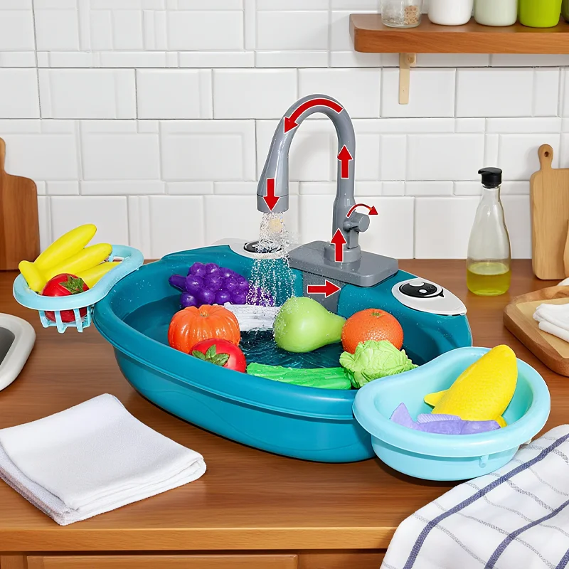 Set da cucina per bambini, lavandino simulato per lavastoviglie, lavabo con acqua circolante elettrica, giocattoli per ragazzi e ragazze, giochi di ruolo