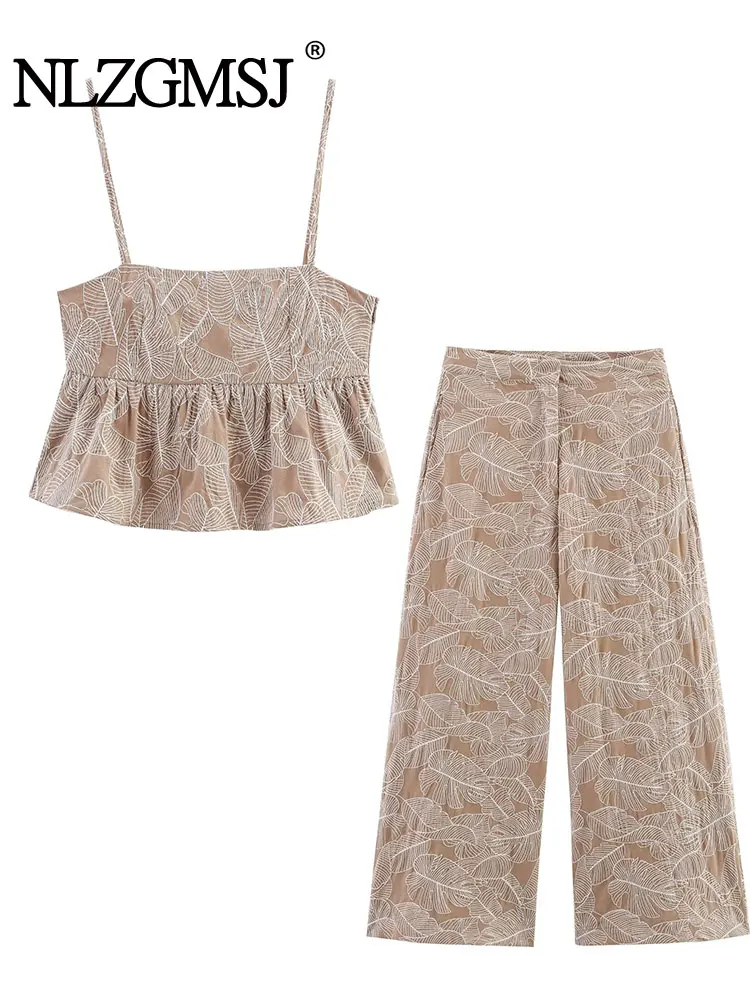 

NLZGMSJ 2025 повседневные брючные комплекты с вышивкой, женский модный топ, женский костюм, повседневный комплект из двух предметов, женская одежда