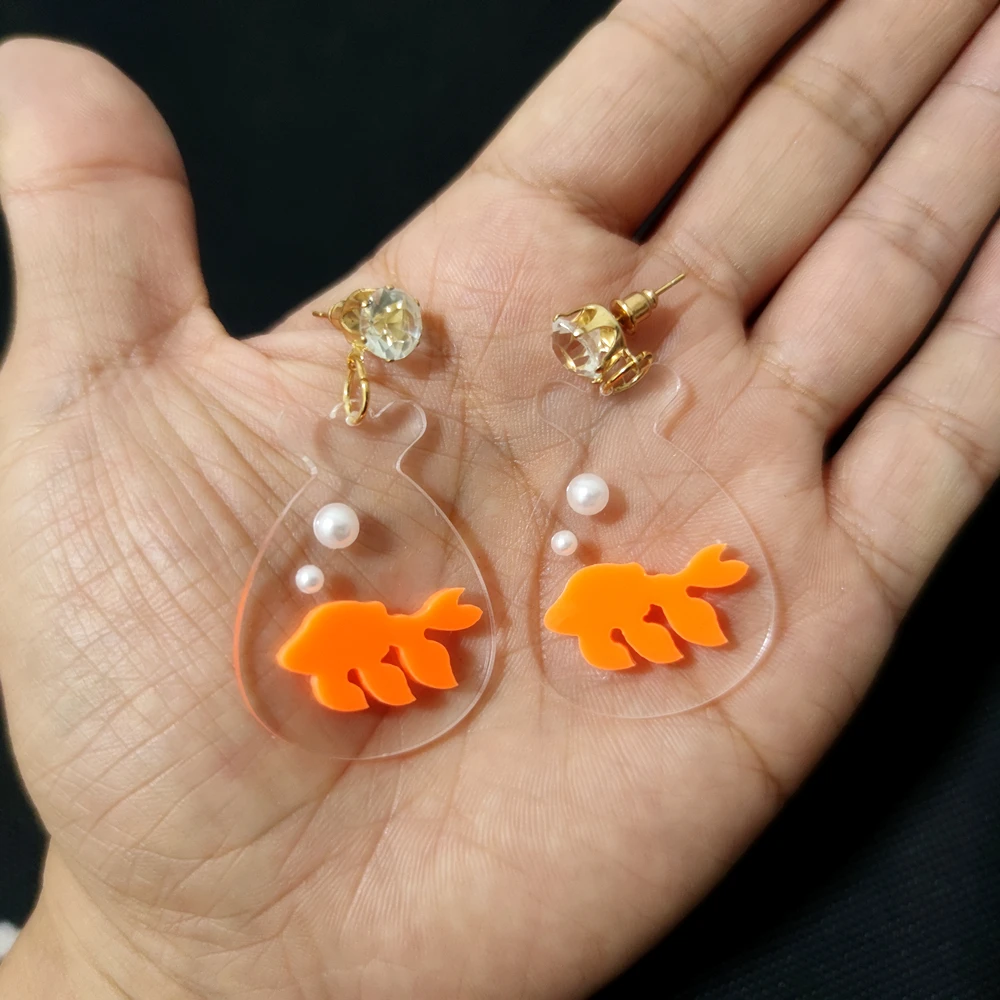 KUGUYS Clear Fish Tank Dangle Drop Earrings Goldfish Women Fashion Acrylic Jewelry Girls Gift