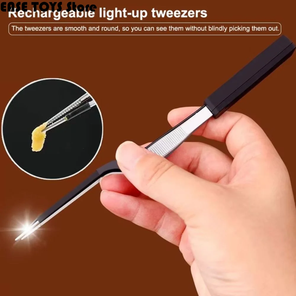 Luminous Earwax Tweezers with LED Light Professional Visual Cerumen Hook Stainless Steel Comfortable Grip Ear Wax Removal Tool