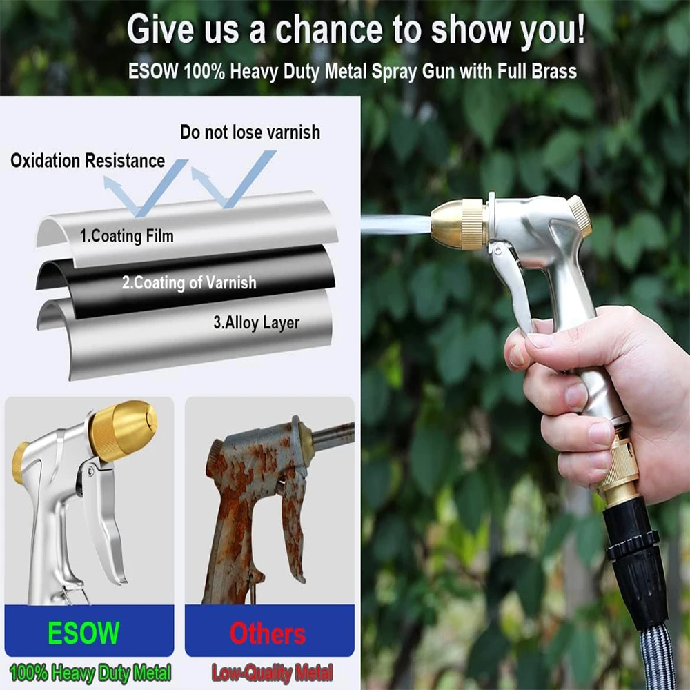 Heavy Duty Metal Garden Hose Nozzle Zinc Alloy Water Spray Gun with Full Brass Nozzle Adjustable High Pressure Sprayer for Clean view 5