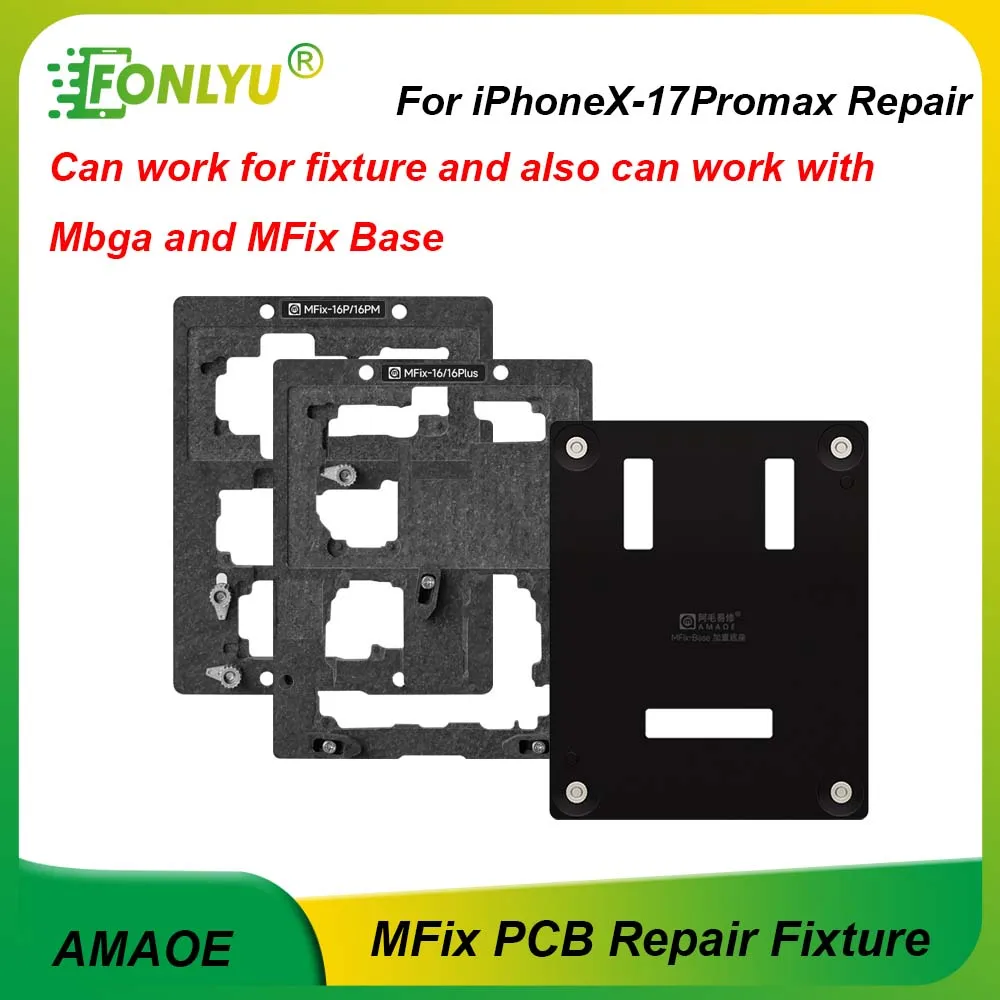 

AMAOE MFIX Motherboard Repair Fixture for iPhone 17Pro 17 16Promax 14Plus 15 13 Secure Clamping and Glue Removal PCB Repair Tool