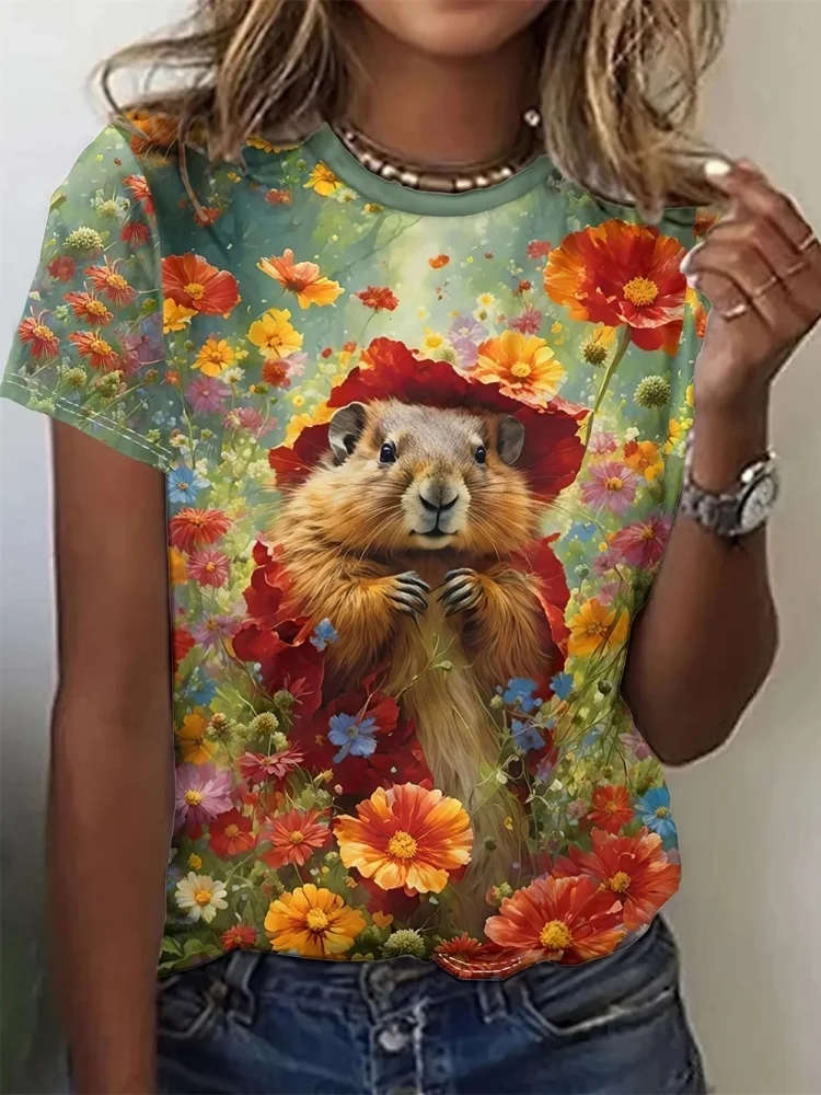 

2025 Funny Animal Women's T-Shirts 3D Print Cute Cartoon Cat Casual Short Sleeve Y2k T shirt Fashion Top O-Neck Female Clothing
