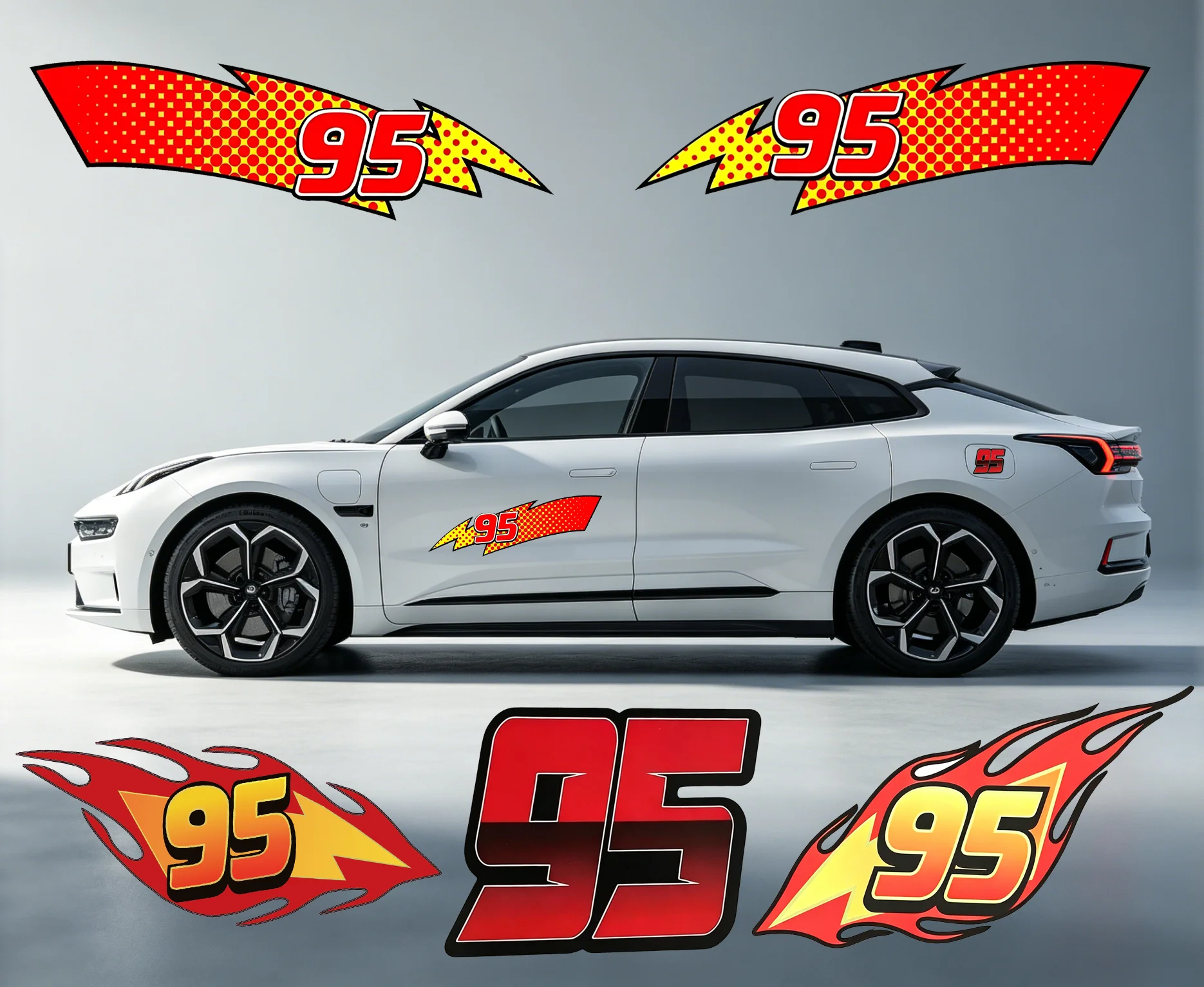 

Personalized Creative Lightning 95 Digital Car Decals for Race Car, Motorcycle, Electric Car Body Decoration, Waterproof Sticker