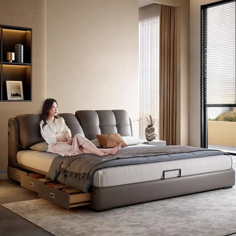 Modern simple multi-functional storage leather  Nordic light luxury master bedroom flush edge
