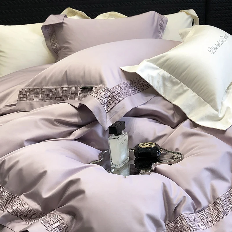 Luxury Embroidery Wide Edge Solid Color 1000TC Egyptian Cotton Bedding Set  Duvet Cover Bed Sheet/Fitted Sheet Pillowcases 4Pcs