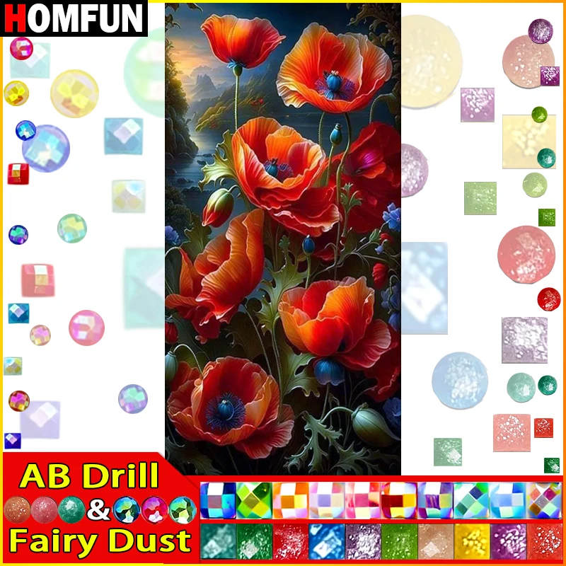 HOMFUN Fairy Dust AB Diamond Painting "Flower Poppy" Full Square Round Diy 5d Diamond Embroidery Picture Rhinestone Art
