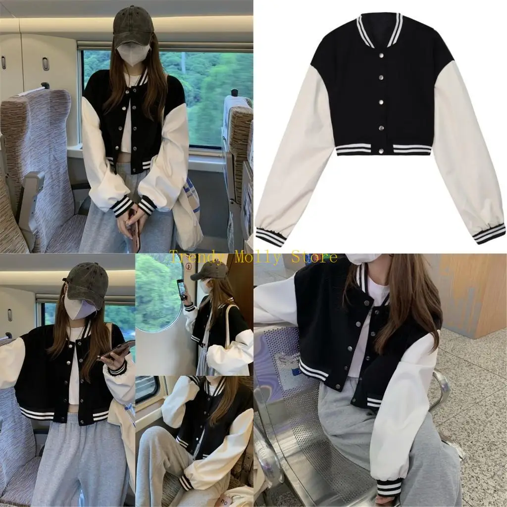 

N5KB Autumn Vintage Streetwear Baseball Uniform Oversized Woman Coats Loose