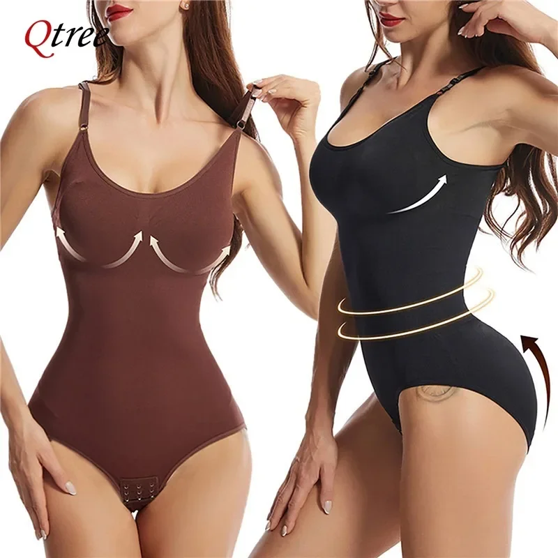 Qtree Full Body Shaper Panties Women Slimming Waist Trainer Corset Tumyy Control Shapewear Hooks Seamless Butt Lifter Bodysuit