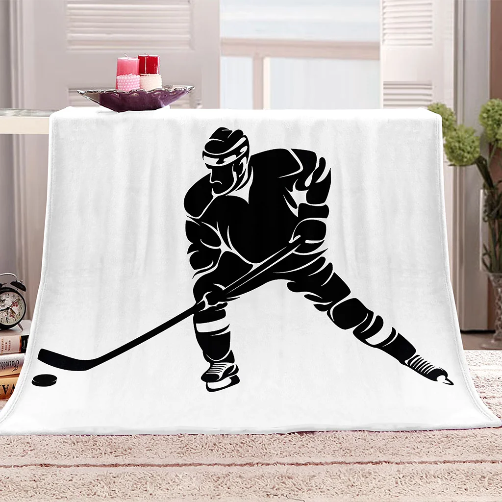 HUANZHUANG Printing Plush Blanket Adult Fashion Quilts Ice Hockey Player Flannel Home Office Washable Kids Sherpa Bedspread