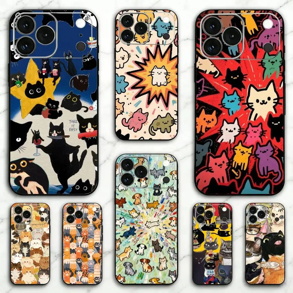 Colorful Cat Phone Case Silicone Soft For IPhone 17 16 15 14 13 12 11 X XR Plus Pro Max Plus