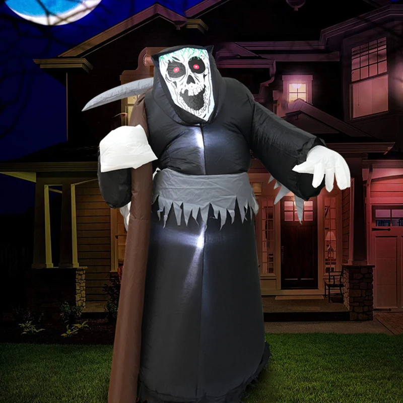 

12-футовые надувные украшения для Хэллоуина, уличные надувные, мрачный жнец, призрак с косой, светодиодные фонари, двор, сад, лужайка, игрушка для домашней вечеринки