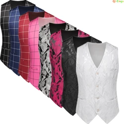 White Men's Sleeveless Vest, Single-breasted V-neck Vests, Red,Black,Blue,Silver, Jacquard Fabric Slim Men Waistcoat