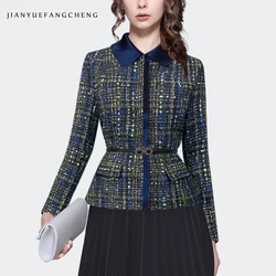 2023 Autumn/Winter Glittering Coarse Woolen Coat Women's Slimming Short Fashionable Jacket Blazer Mandarin Collar Woolen Top