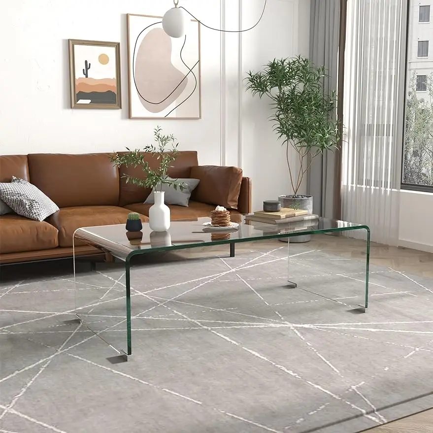 Tempered Glass Coffee Table for Modern Living Room Decor, Easy to Clean with Safe Rounded Edges and Durable Design