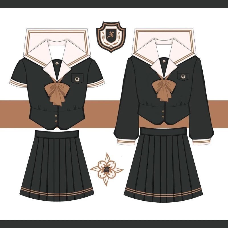 Abito da marinaio a maniche lunghe uniforme JK nero Abito da marinaio a maniche corte per scuola di base in stile college giapponese Abiti da studente per giochi di ruolo carini