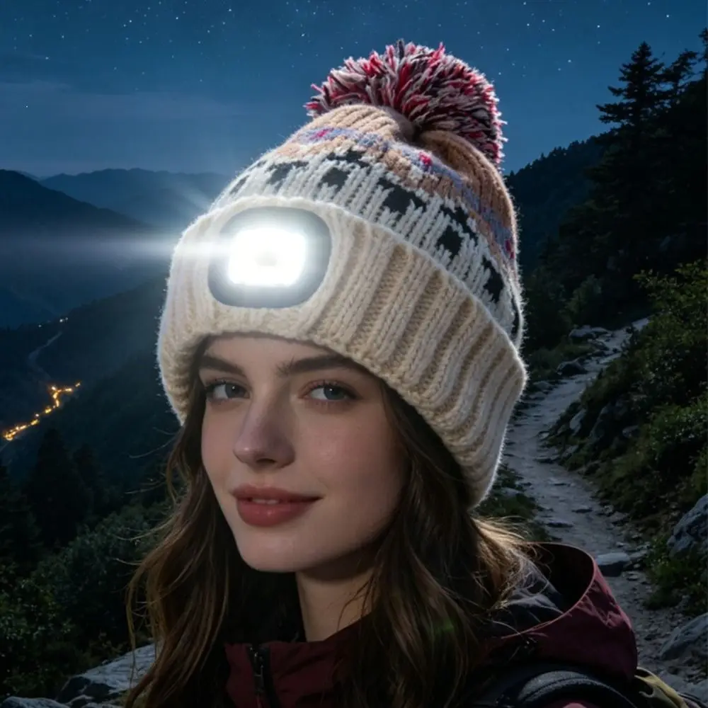 New Rechargeable LED Beanie Hat Knitted Warm Winter Cap Knitted Cap Night Running Fishing and Riding