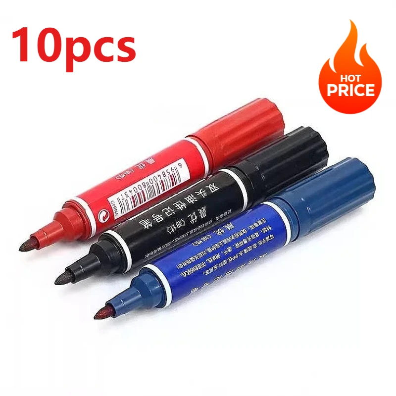 10pcs 더블 헤드 영구 마커 방수 빠른 건조 블랙 레드 블루 오일 마커 펜 2mm/6mm 문구 용 마커 펜