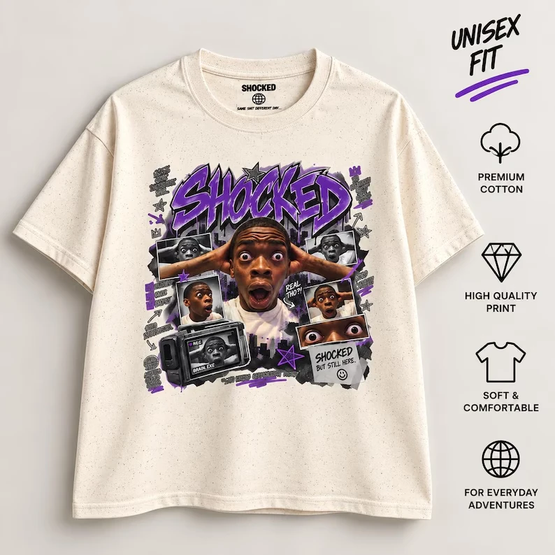 Shocked Meme T-Shirt, Funny Reaction Graphic Tee, Vintage Y2K Streetwear Shirt, Unisex Oversized Graphic Tee, Funny Meme Gift