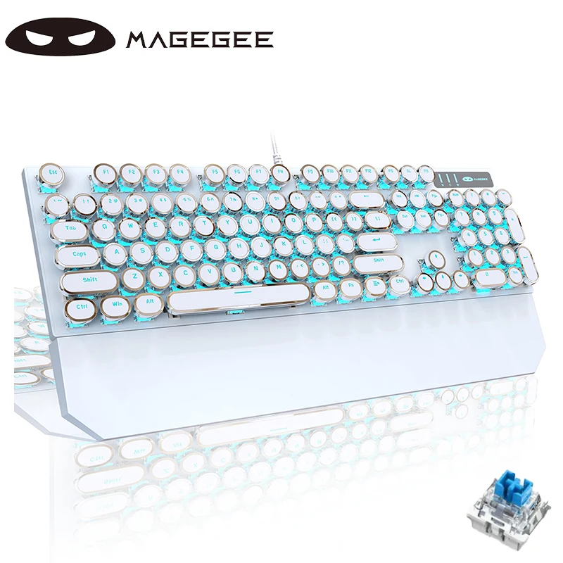 MageGee Mechanical Storm Punk Typewriter Gaming Keyboard, Retro Punk Round Keycaps with RGB Rainbow Backlit USB Wired Keyboards