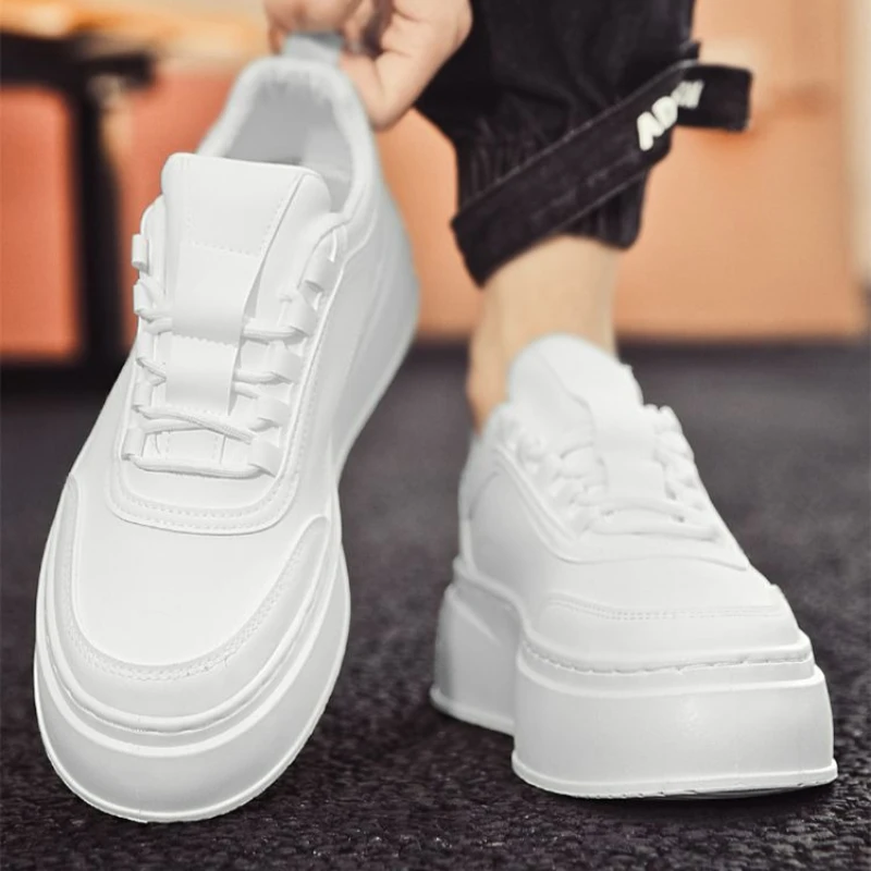 نعل سميك أبيض لزيادة الارتفاع الداخلي للرجال أحذية رياضية للربيع والخريف كاجوال قابلة للتنفس مع نعل مطاطي مضاد للانزلاق #2