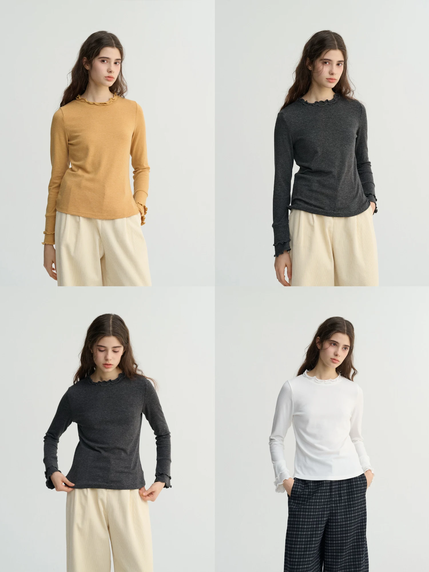 

Женская зимняя универсальная футболка Sullenger с двойным слоем, тонкими складками, высоким воротником и деревянной отделкой, базовый топ для ношения под одеждой