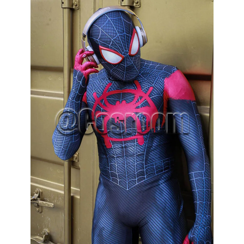 Miles Morales SpidSuffolk Smile Hero Zentai Costumes d'Halloween, Costume complet du corps trempé pour adultes et hommes