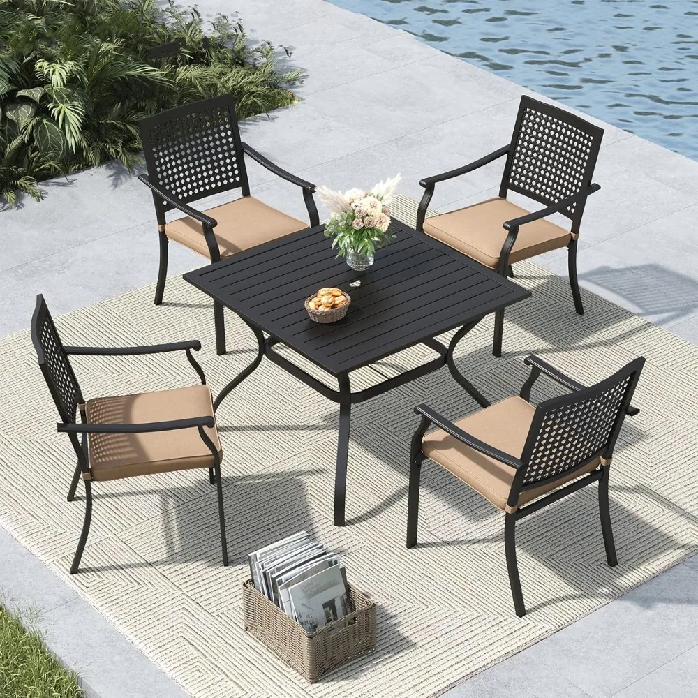 

Patio Table and Chairs Set of 4, Outdoor Dining Set for Deck Backyard Poolside Garden, 5 Piece Metal Patio, Customized