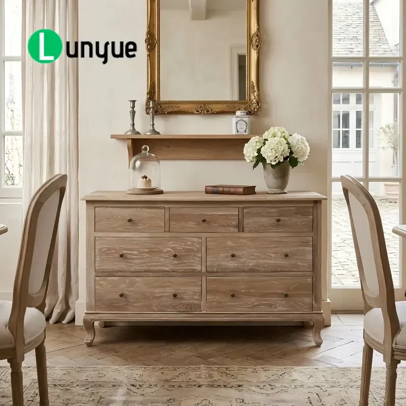 French Antique Style Solid Wood Storage Cabinet 7 Drawers For Living Room Dining Room Hotel Kitchen Furniture Home Decor
