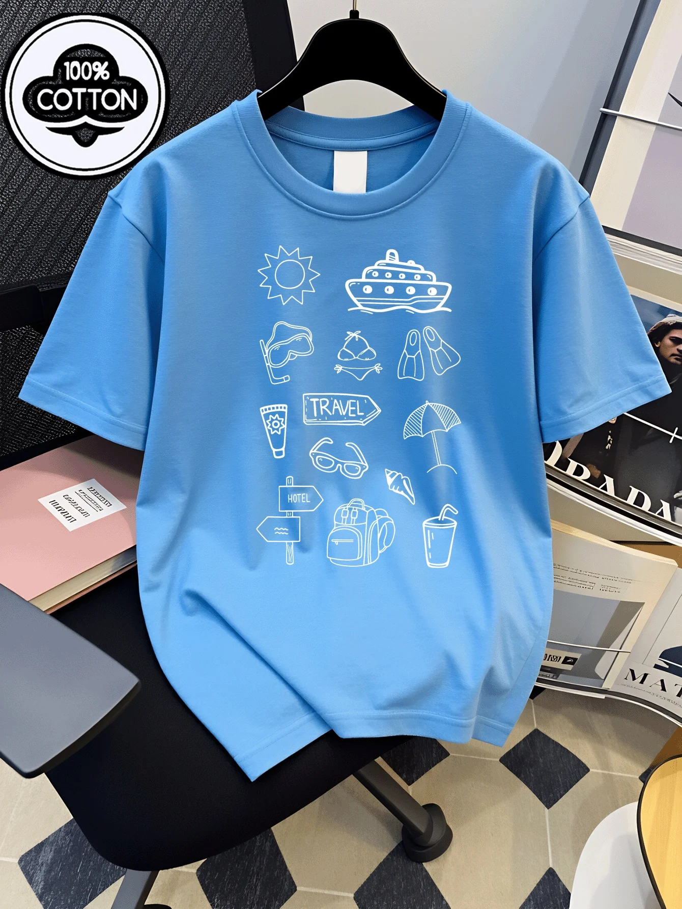 Sun Boat Mask Bikini Fins Sunscreen T-shirt Round Neck Top Korean Half Sleeve Children's Daily Versatile Parent Child Wear