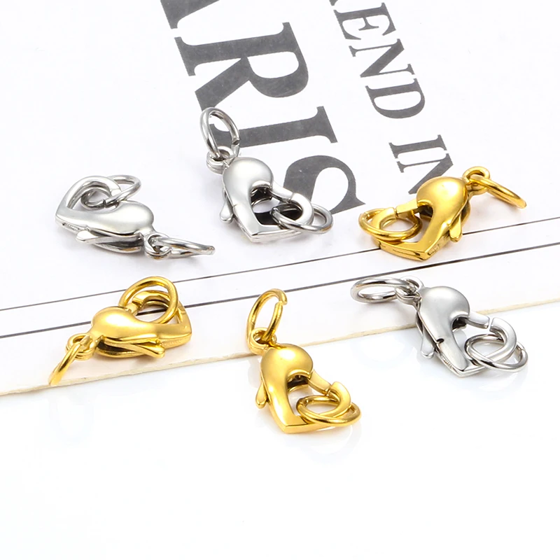 10Pcs Stainless Steel Heart Shaped Lobster Clasp For Jewelry Making Supplies DIY Fashion Necklace Bracelet Connect Accessorie