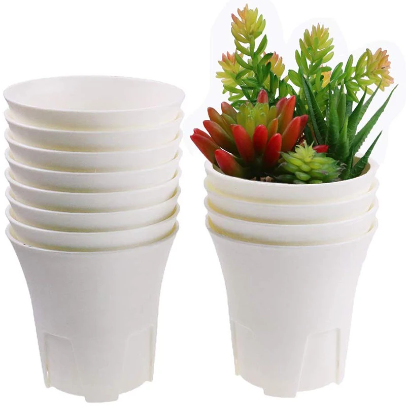 Deep Round White Flower Pot, Root-Controlling Vientiane Pot Succulent Plant Plastic Flower Pot, Rotten-Resistant Side Opening, H