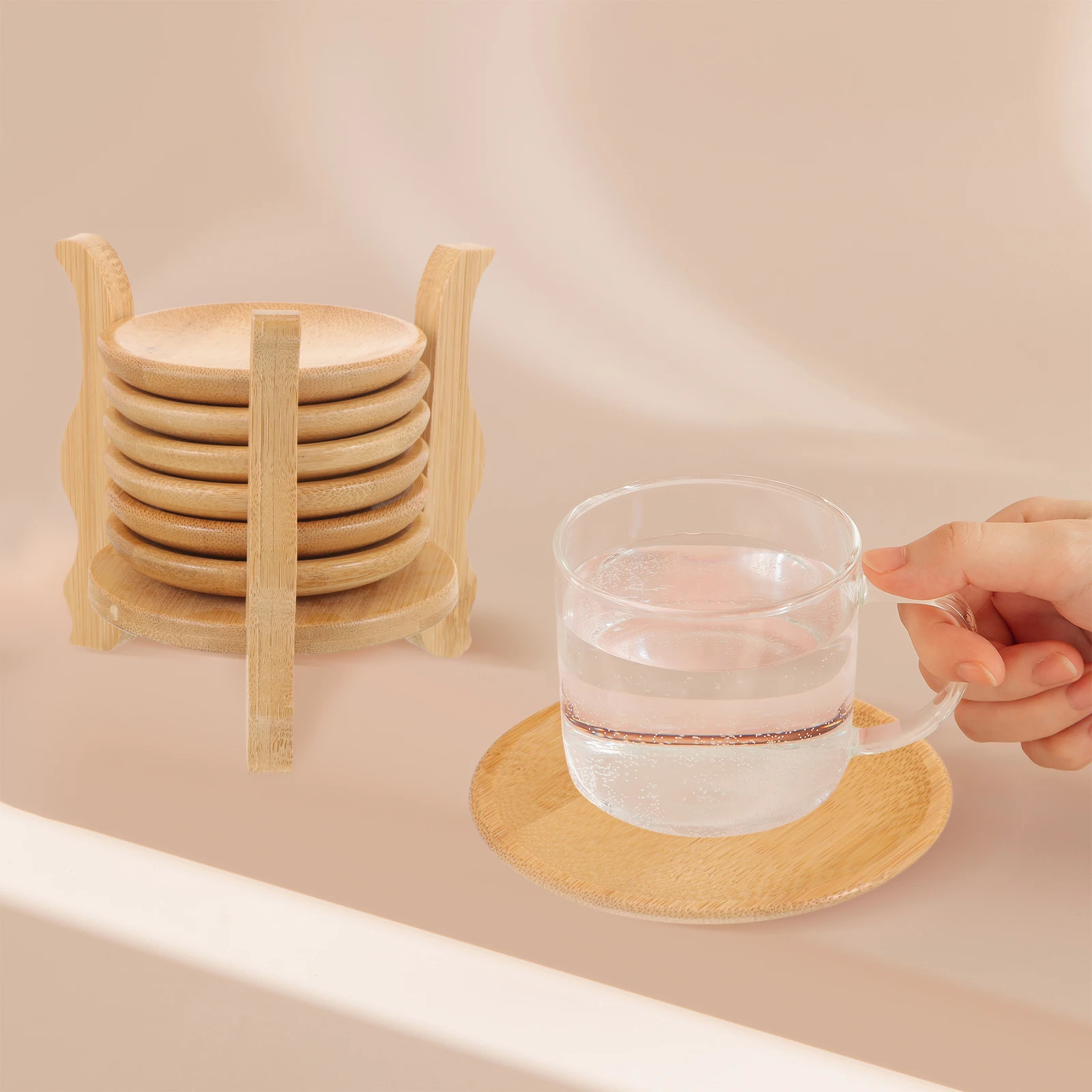 

1 set 1 Set Bamboo Coasters Heat Resistant Wear-Resistant Absorbent Cork Base Cup Mats For Kitchen Dining Table Home Decoration