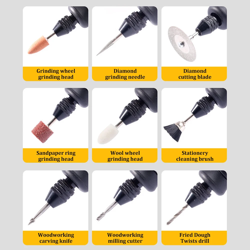 Imagem -05 - Mini Broca Elétrica Moagem Conjunto de Ferramentas Moedor Rotativo Corte Versátil Polimento Lixadeira Kit de Ferramentas Bits Potência 180w