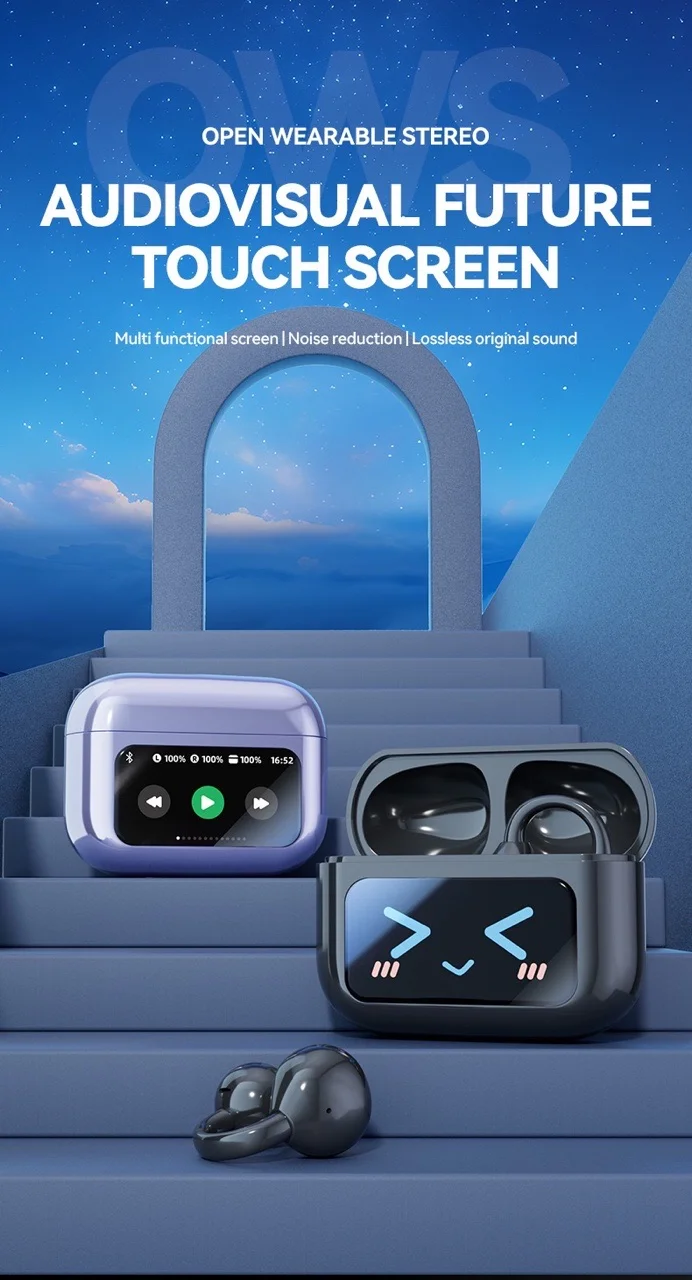 AI الترجمة سماعات الأذن كليب سماعات الأذن OWS بلوتوث الذكية شاشة LCD تعمل باللمس سماعات الألعاب اللاسلكية الرياضة سماعة 3521