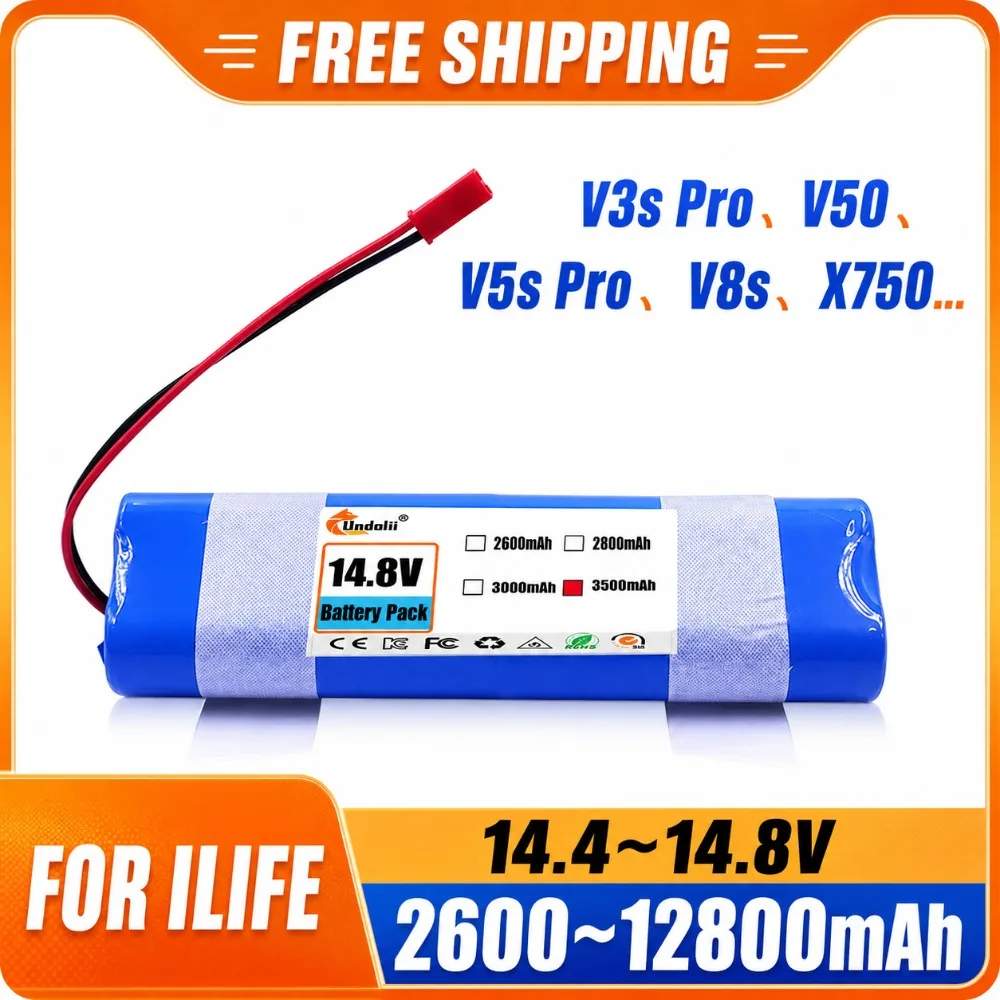 12800mAh 14.8V Battery Lithium Battery for ILIFE V3s Pro V50 V5s Pro V8s V80 Max B5 Max S5 Pro X750 Robot Vacuum Cleaner Battery