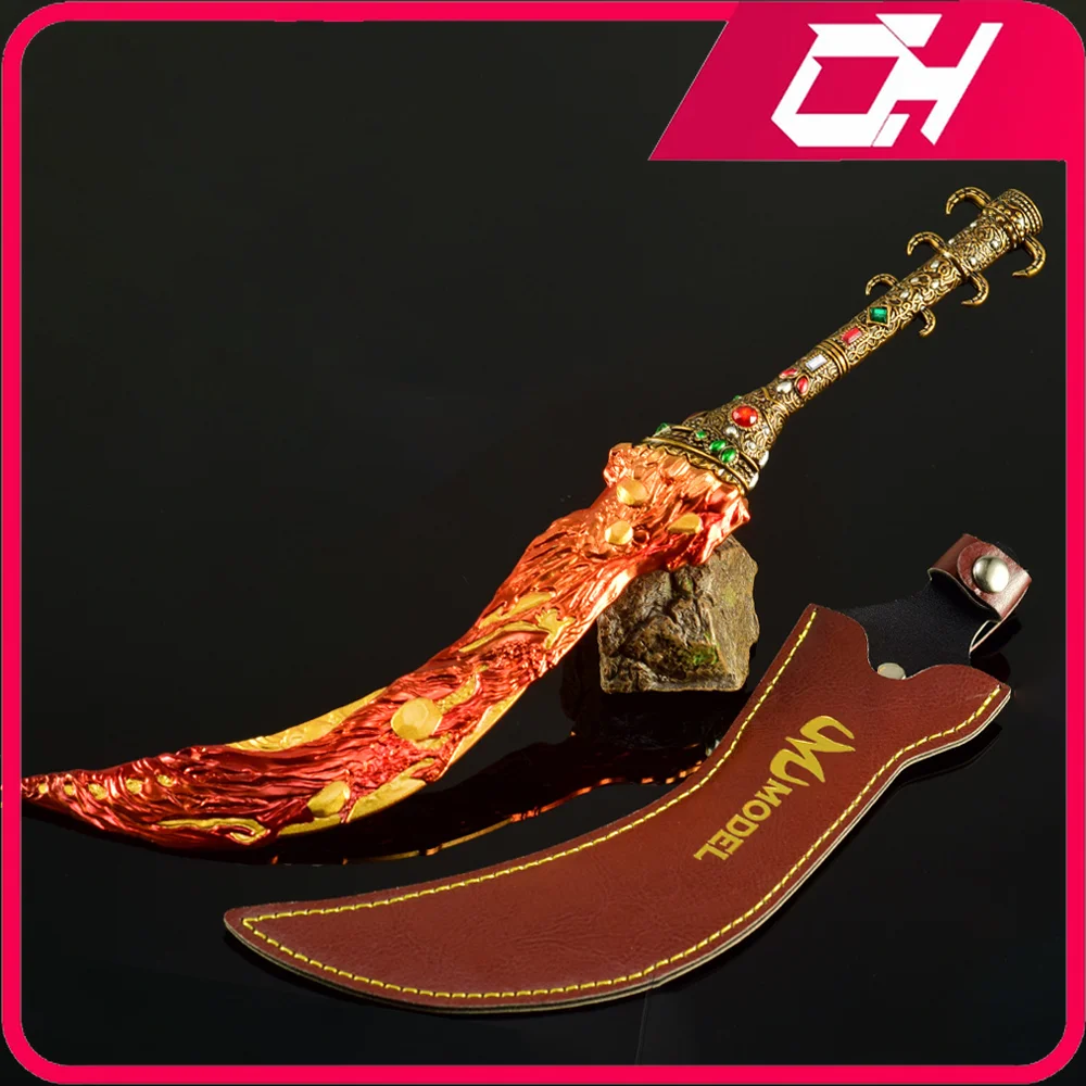 Anillo de espada curvada de Magma de 30cm, periférico de juego, totalmente de Metal, accesorios artesanales de samurái, colección de adornos, regalo para niño