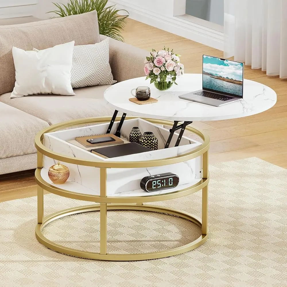 

Журнальные столики для гостиной, журнальный столик с круглым подъемным верхом и потайным отделением для хранения вещей, небольшой круглый кофе в деревенском стиле