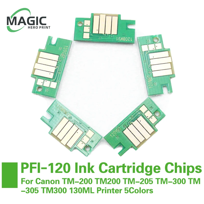 Magic Hero PFI-120 PFI120 Ink Cartridge Chips For Canon TM-200 TM200 TM-205 TM-300 TM-305 TM300 130ML Printer Chip 5Colors