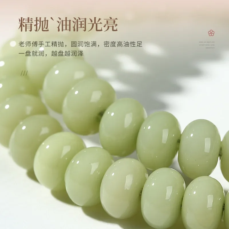 Herbaceous Green Jade Material Bodhi Bracelet Real High-grade Abacus Beads Hand-held Buddha Bead Lotus Charms Hand String Rosary