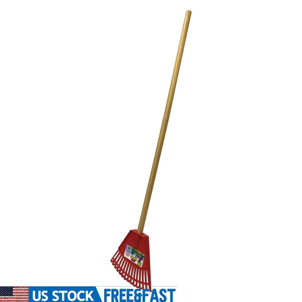 أداة آمنة للأطفال في حديقة أوراق الشجر، معدات البستنة الخارجية البلاستيكية المتينة، الأيدي الصغيرة، مقبض 36 بوصة بألوان زاهية