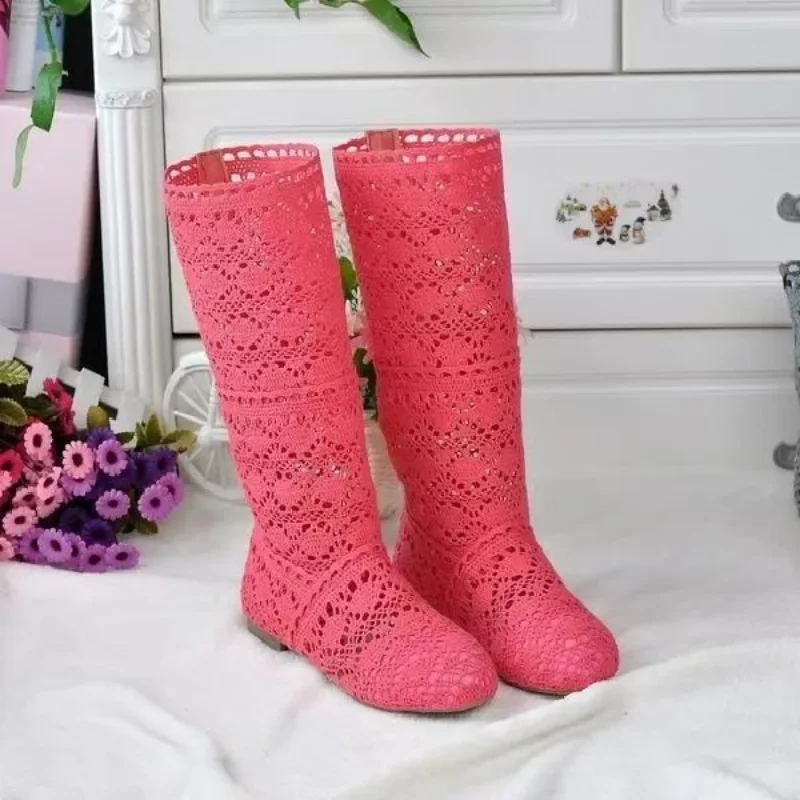 High Quality 2024 Hollow Boots Shoes Breathable Knit Line Mesh Boots Summer Women Boots Knee High Womens Shoes 35-41