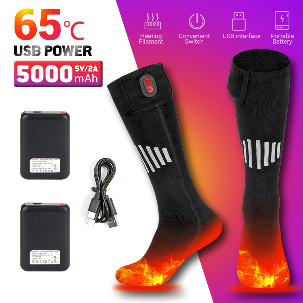 Winter Heated Socks Rechargeable Heating Socks For USB 5000mah Heated Socks Warmth Outdoor Heated Boots Snowmobile Winter Skiing