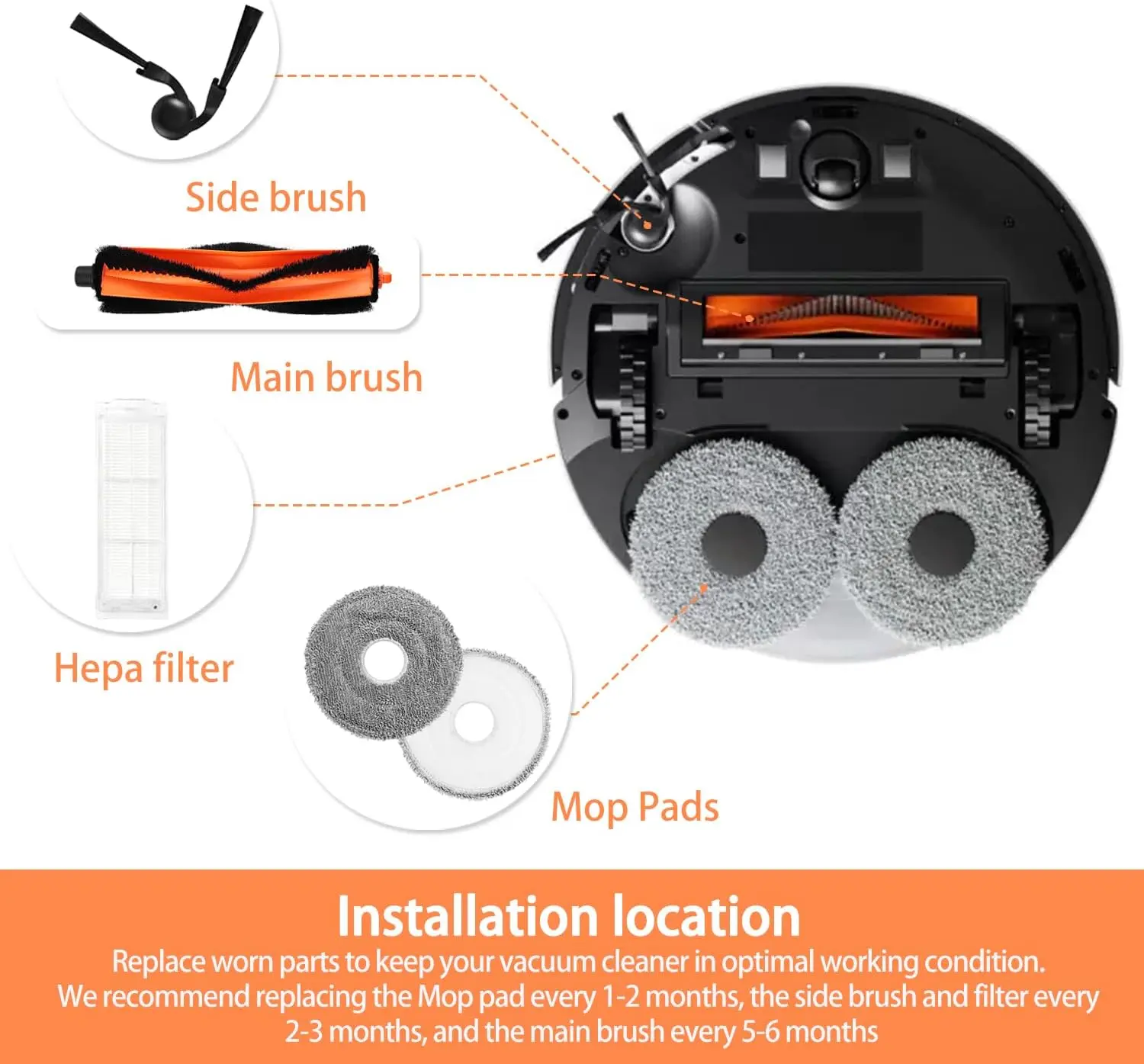 For Xiaomi S40 Pro/OV71GL Robot Vacuum Cleaner Accessories:Main Brush,HEPA Filter,Mop Cloth,Side Brush Replacement Parts image 2