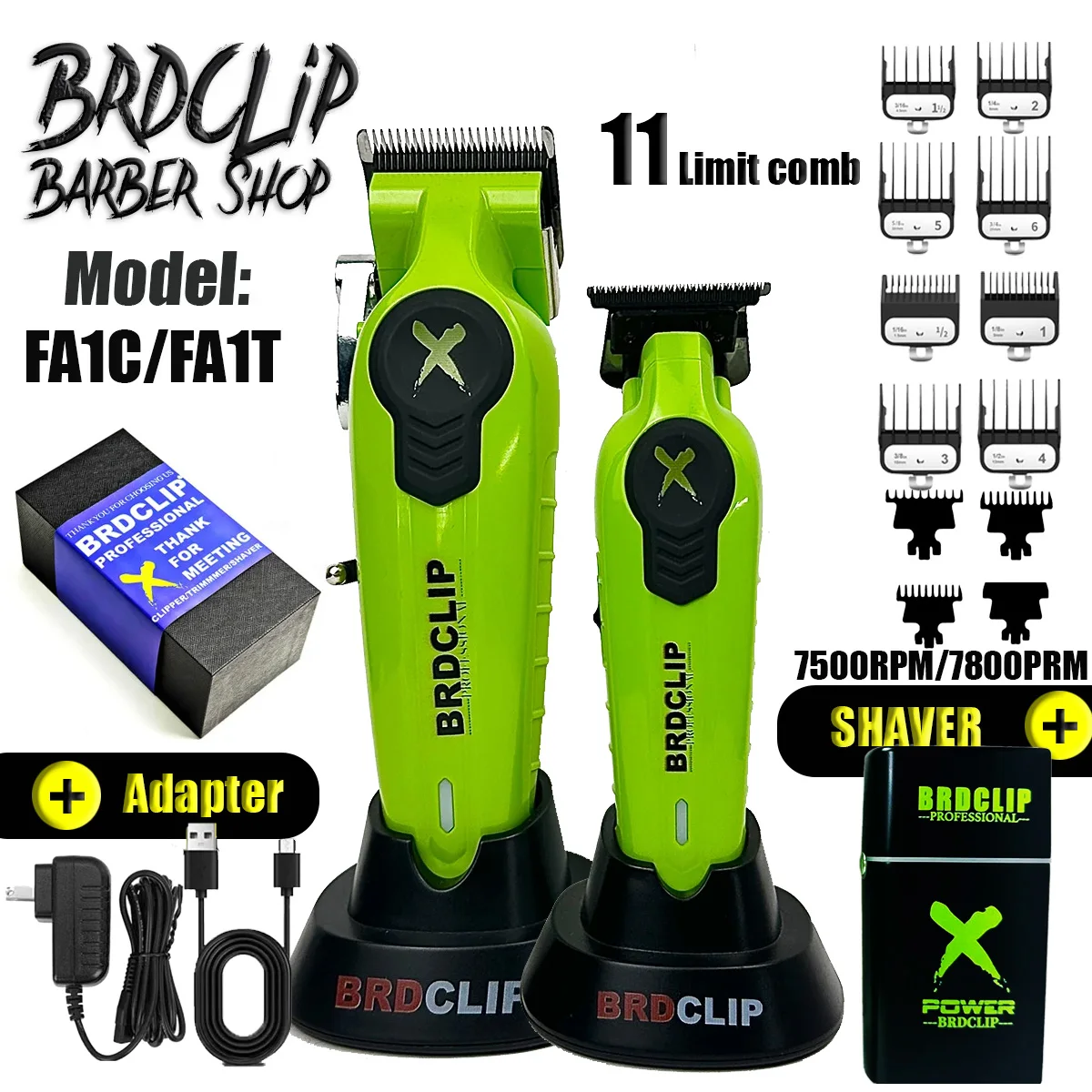 

BRDCLIP FA1C FA1T 3PC Kit 7500RPM Barber Professional Hair Clipper Electric Trimmer Hair Finish Machine DLC Blade With Base