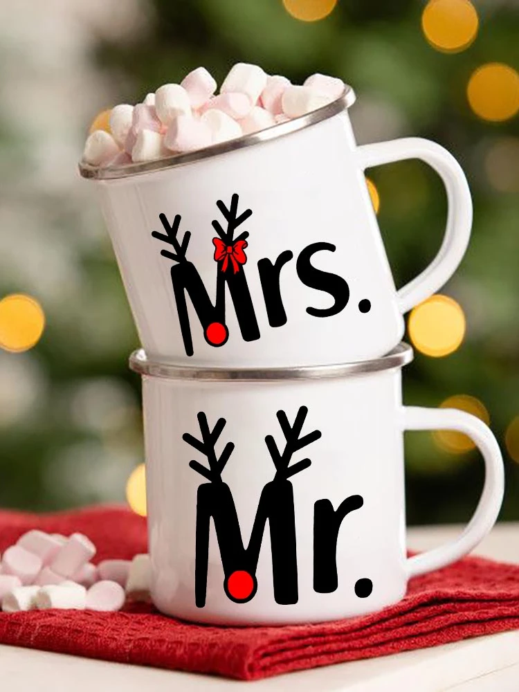 Mr and Mrs Enamel Coffee Mugs Wedding Party Beer Drink Water Cups Creative Breakfast Dessert Milk Cup Bride and Groom Gift Mug