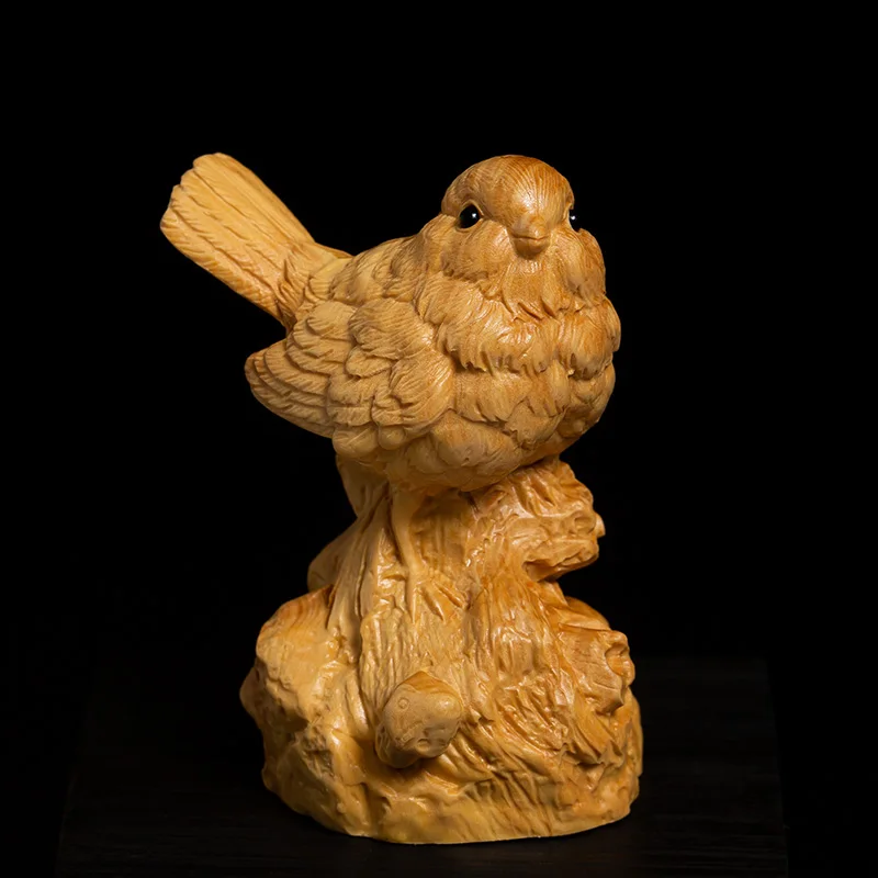 

Boxwood Carved Chinese Auspicious Bird Statue Ornament, Handcrafted Wood Sculpture for Living Room Home Decor Gift