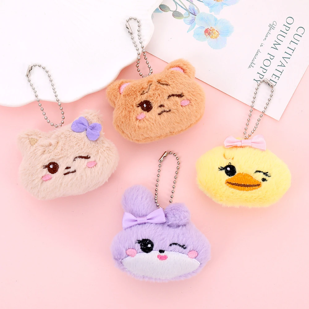 4pcs Cute Bow Bunny Bear Duck Stuffed Doll Animal Keychain Cartoon Mini Plush Pendant Kpop Girls Team Fans Gift Backpack Pendant